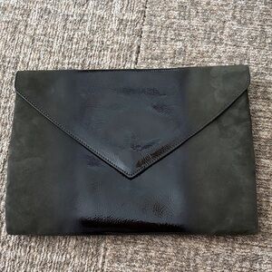 Vince Camuto Khaki Green with Glossy Black Accent Envelope Clutch Bag